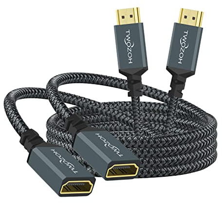 Twozoh HDMI Verlängerungskabel 0,3M 2 Stück, 4K HDMI Extension, Stecker auf Buchse Geflochtenes Nylon HDMI 2.0 Kabel Adapter Unterstützt 4K@60Hz 3D HDR