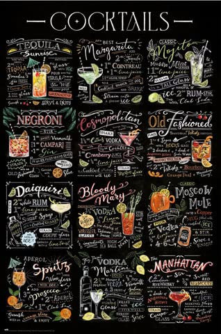 empireposter Cocktails - Mixdrink - Poster Druck Plakat - Größe 61x91,5 + 2 St Posterleisten Alu 63 cm