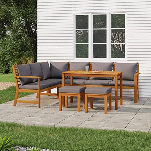 Yolola Lounge Gartenmöbel Set Holz mit Kissen Sitzgruppe Garten Balkonmöbel Holz Balkon Gartenmöbel Set terrassenmöbel gartengarnitur Dunkelgrau-7-tlg