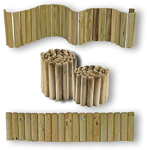 NEXTRADEITALIA CF da 1PZ Bordure per AIUOLE ROLLBORDER SROTOLABILE Ø 5 CM 250 X 20 H in Legno di Pino IMPREGNATO per FIORIERE Giardini AIUOLA Fiori