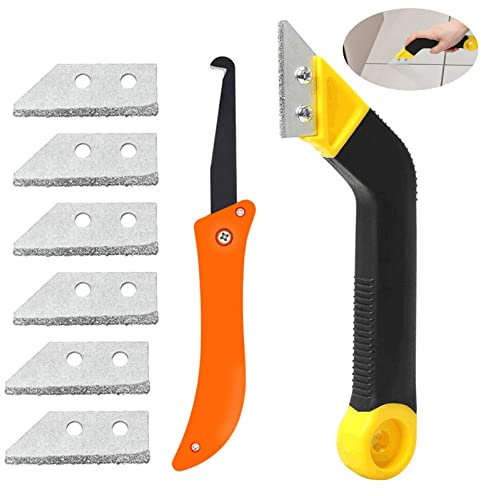 8 Stück Fliesenfugen Entfernen，Abgewinkelt Fugenentferner Fugenkratzer Fliesen Mit 6 Stück Ersatzklingen Hand Fliesenfugen Entfernen Werkzeug für Küche Badezimmer Wand Bodenfliesen Reinigung