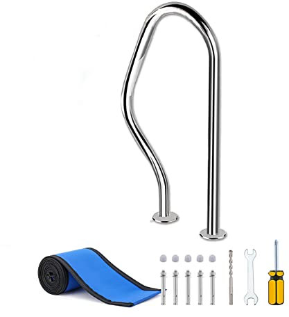 Pool-Handlauf 304 Edelstahl-Swimmingpool-Handlauf mit Griffabdeckung Rutschfester Schutz mit Schnellbefestigung & Bodenplatte & Komplettem Zubehör, für Innen- und Außenpools 31x19 Gguwug