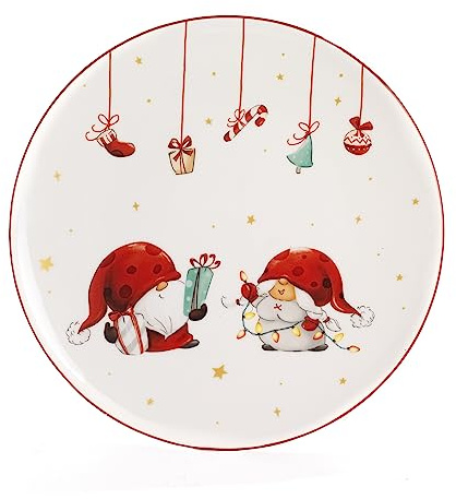 PABEN Piatto Natalizio con Gnomi 26.7cm in Ceramica