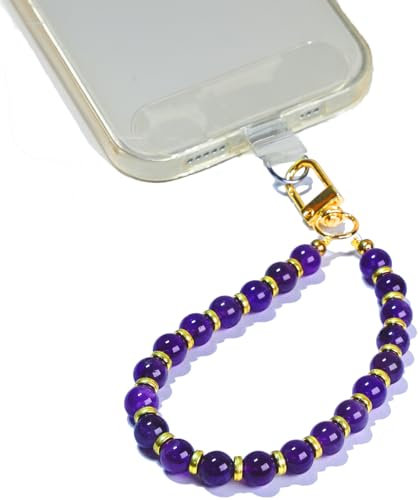 AMAYO - Naturstein Handykette Universal, Handyanhänger, Handy Perlen Schlüsselband, Handschlaufe, Armband, Handyband, kompatibel mit jedem Handy, Smartphone und Handy Hülle (Lila Amethyst)