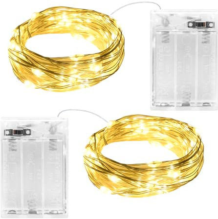 cshare 2 pezzi di luci a batteria con timer, 2 m, 20 LED, luce bianca calda, per interni, filo di rame, IP65, impermeabile, illuminazione natalizia per stanza, giardino, brocche, Natale, decorazione