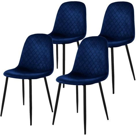 ML-Design Esszimmerstühle 4er Set, Dunkelblau, Küchenstuhl mit Samtbezug, Wohnzimmerstuhl mit Rückenlehne, Polsterstuhl mit Metallbeinen, Ergonomischer Stuhl für Esstisch, Esszimmerstuhl Scandinavian