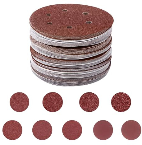 Wanmutrun 90 Stück 150mm Schleifpapier Klett, 40 60 80 100 120 180 240 320 400 Körnung,6 Loch Schleifpapier Klett Set