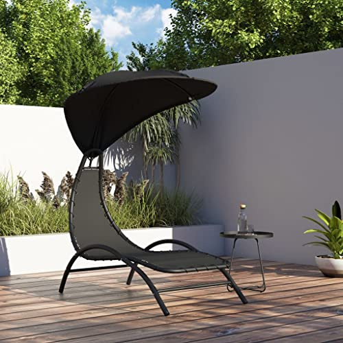 CKioict Ergonomische Relaxsessel Relaxliege Liegestuhl Liegestuhl Balkon Sonnenliege mit Dach Schwarz 167x80x195 cm Stoff und StahlFür Garten, Rasen, Terrasse