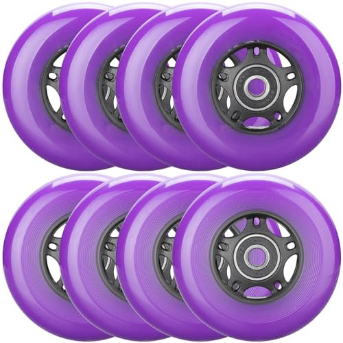 WHEELCOME Inline-Skate-Rollen für den Innen- und Außenbereich, 85a, Rollhockey-Räder mit Kugellagern, ABEC-9 für Roller-Gepäckreparatur, 64 mm, 70 mm, 72 mm, 76 mm, 80 mm Durchmesser, 8 Stück (lila,