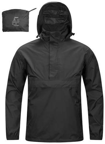 33,000ft Men's Rain Jacket with Hood Lightweight Waterproof Pullover Packable Raincoat Windbreaker Breathable For Outdoor Camping Hiking Riding, Black L