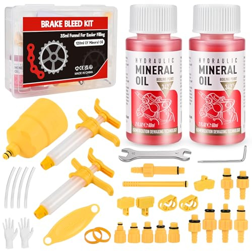 Tigvio Bremsflüssigkeit Set, Entlüftungskit Set mit 120 ml Mineralbremsflüssigkeit Trichter für Hydraulische Bremse Fahrrad, Fahrrad Bremsen Entlüftungskit Set Enthält Mineralöl