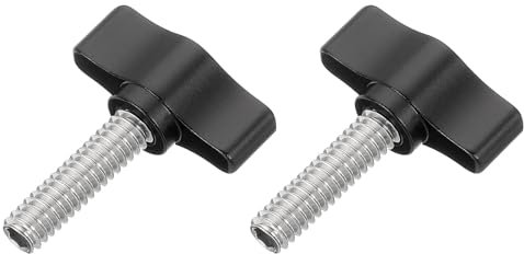 sourcing map 2 Pcs 1/4 - 25 Thumb Screw, 304 Stainless Steel Threaded Knurled Thumbscrew Adjustable Tee Wing Screw Grip Knobs Clamping Screws for Kinds of Stand and Machine, Black
