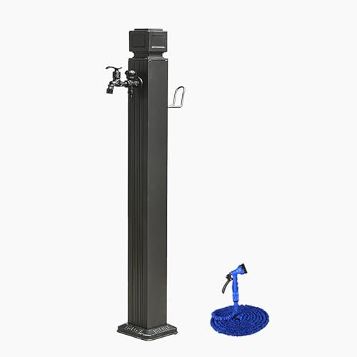 Colonne d'eau extérieure en acier inoxydable avec distributeur de robinet autoportant support de tuyau vertical fontaine pour robinet de jardin monté au sol pour cour et terrasse
