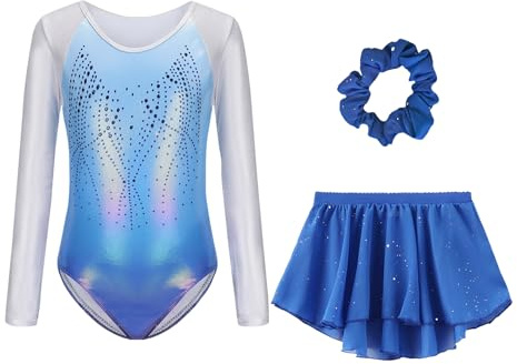 Happy Cherry Turnanzug Mädchen Langarm Gymnastikanzug mit Rock Haarband Set Kinder Turnen Trikot Gymnastik Tanzen Kleidung