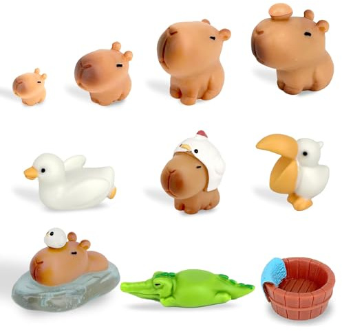 OptiPlay Capybara Figuren, 10 Stück Capybara Figuren Tortendekoration, Mini Capybara aus Kunstharz, Capybara Miniatur Garten Zubehör, für Bonsai Miniatur Landschaft Schreibtisch Puppenhaus