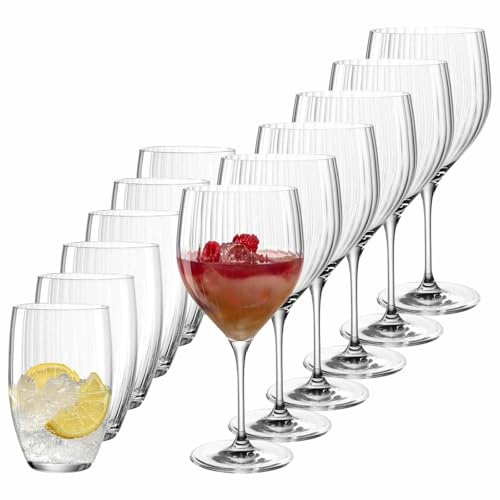 Leonardo Poesia Cocktailgläser-Set 12-teilig, Spülmaschinengeeignete Bar-Gläser, Trink-Becher (460 ml) aus Glas, Aperitif-Gläser (750 ml), Getränke-Set, Glas, Klar