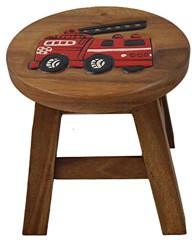 Tokoindah Kinderhocker Holz Feuerwehr – Blumenhocker Schemel rund 25 cm | Handgefertigt aus Massivholz – als Sitzgelegenheit, Pflanzenständer oder Beistellablage, jedes Stück ein Unikat