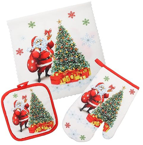 GARVALON Guanti Forno e Presine Natalizi Resistenti Al Calore Lavabili e Antigraffio Accessori Cucina Per Protezione Mani Durante Cottura e Forno Per Regali Di Natale