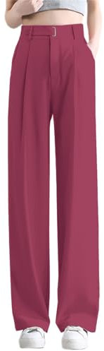Betusline Pantalones de pierna ancha para mujer, pantalones de oficina rectos e informales para negocios, talla XS a 3XL, Fucsia profundo, X-Small
