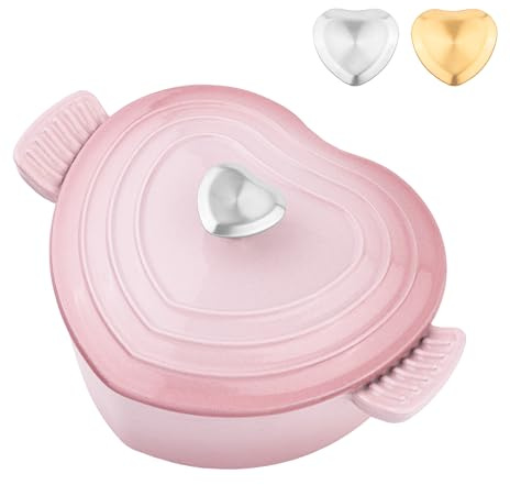 Mabeeze Heart-Shaped Enameled Cast Iron Dutch Oven – 2-Quart Casserole Pot with Lid, Gradient Pink – Nonstick, Oven-Safe, Compatible with All Cooktops – Ideal for Baking, Braising & Serving