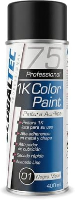 GLOBALTEC PROFESSIONAL Spray Pintura Acrílica Negro Mate 1K 400 ml — Alta Cobertura, Secado Rápido, Adherencia Superior en Metal, Chapa, Llantas, Plástico y Bricolaje
