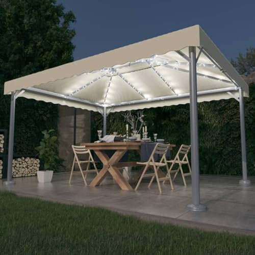 Xichuzi Cenador con Tira de Luces LED, Carpas para Fiestas, Cenadores para Jardin, Gazebo, Pérgola De Jardín, Aluminio Crema 400x300 cm