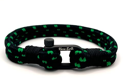 Mens Rope Bracelet, Nautical Double Black Rope | Durable Nylon Marine Bracelet with scratch resistant stainless steel D-shackle | Handcrafted Nautical Wristband for Men (Green, 21cm (Medium-Large))