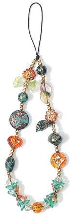 inewateri Phone Beaded Strap Cute Vintage Butterfly Flowers Artistic Chain Aesthetic Universal Cell Phone Lanyard Wrist Strap Accessories for Bag Airpods Camera Pendants Decor-Green