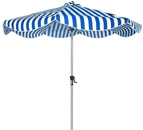 270cm Ombrellone da Spiaggia Righe con Manovella, Parasol da Giardino In Alluminio, Ombrellone Parasole UPF 50+ per Picnic Patio, 8 Stecche(Bleu)