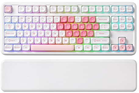 YUNZII B87 Teclado Mecánico Inalámbrico (Blanco Corazón, Milk v2) | QMK/VIA, Diseño TKL con Reposamuñecas, Bluetooth/USB-C/2,4G, Hot-Swap, RGB Retroiluminación, Gaming para Win/Mac
