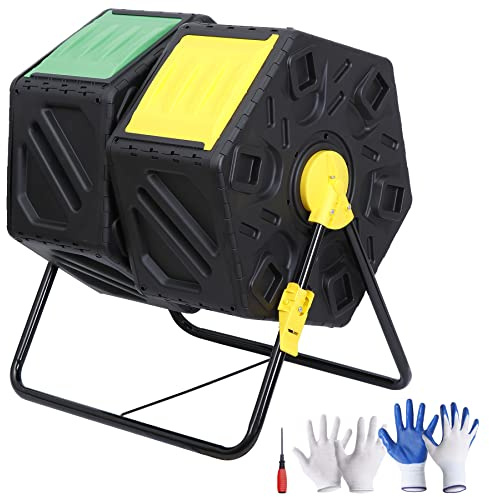 SUPER DEAL Outdoor Compost Bin, Garden Composter, Large Capacity BPA Free Material for Fast Creation of Fertile Soil, Easy to Assemble, Black (Black, 37 Gallon)