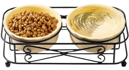 HunicandIU Bols pour Chats,Distributeur d'eau avec Support pour Gamelle | Set De Bols en Céramique pour Chien Et Chat,Accessoires pour Animaux de Compagnie pour Alimentation des Chatons Voyage