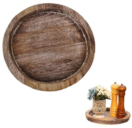 Molyorch Bandeja de madera lavada vintage, plato decorativo redondo de madera, diámetro de 20 cm, bandeja redonda de madera, para velas de pilar, velas de té, decoración de mesa