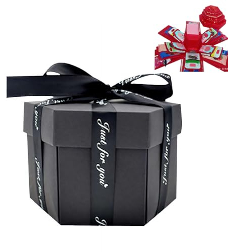 DIY Explosion Geschenkbox, Mehrschichtige Hexagon Explosion Box mit Band, Kreative Faltbare Geschenkboxen Überraschung Scrapbooking Boxen für Jahrestag, Geburtstag, Weihnachten, Valentinstag (Schwarz)