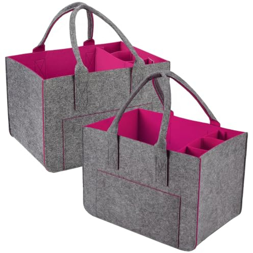 WEIWUXIAN 2 Piezas 30L Grande Bolsas de Fieltro para la Compra con Compartimentos, Bolsa de Fieltro Bolsa Plegable Cestas de Fieltro con Asa y Cierre Resistentes para Picnics, Compras (Rosa)