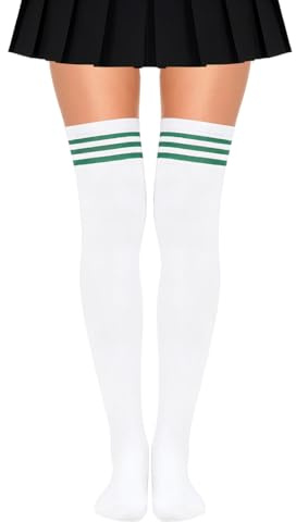 HUKUMA Calcetines Hasta Rodilla Mujer, Rayas Verdes Calcetines Altos