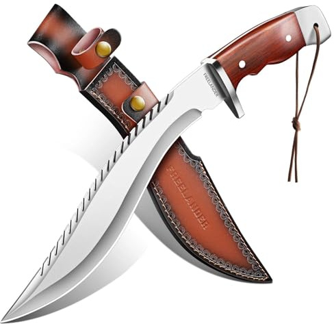Freelander Survival Machete Scharf Echt, Outdor Messer Feststehende Klinge | Großes Messer Outdoor mit Scheide für Camping, Geschenke für Männer, Braun