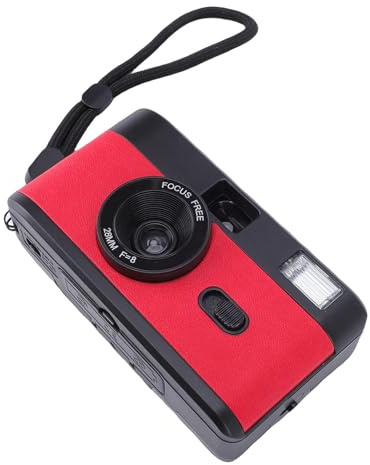 Akozon 35-mm-Filmkamera Im Vintage-Stil, Wiederverwendbar, mit 27 Stück Farbfilm-Blitzlicht, 1/120 S Verschluss, Als für Studenten (Schwarz und Rot)