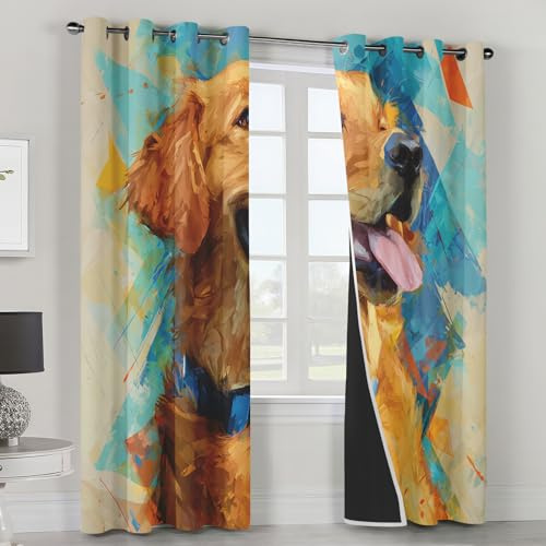 Genérico Cortinas Salon Golden Retriever, Cortinas Dormitorio Perro Adorable Decoracion Habitacion Ventana, Termicas Aislantes, con Anillas, 140x300 2 Piezas (An X Al) L-C&55