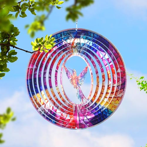 Leisuremix 3D Windspiele für Draußen hängend, 30 cm Windspiel Garten wetterfest Edelstahl Gartendekoration Fensterdeko Kolibri