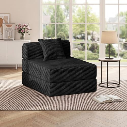 HouseMila Sofa Bed Couch,Convertible Boneless Couch Compressed Chair Comfy Boneless Chair Floor Lounge Chair with Pillow,No Assembly Folding Sofa Beds for Living Room Bedroom Guest Room(Single,Black)