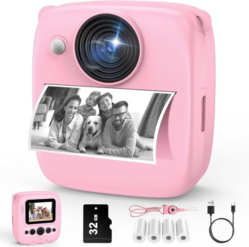 Appareil Photo instantané Enfant - Appareil avec Carte et Papier d'impression 4 volumes, Appareil instantané 48 MP avec Appareil Photo numérique 1080p pour Jouet Cadeau pour Enfant de 3-14 Ans