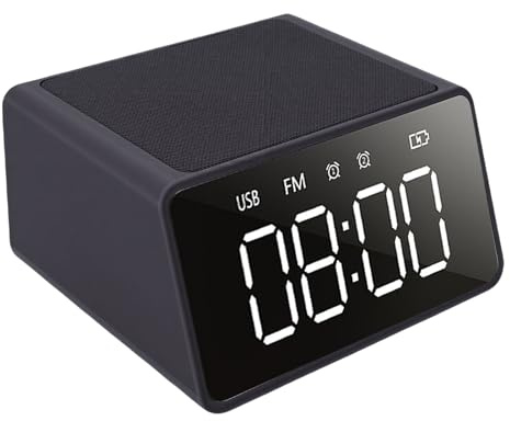 Bewinner Sveglia Digitale, Altoparlante Bluetooth con Ricarica Wireless da 10 W, Display LED da 5 Pollici, Radio FM, Microfono Integrato, Orologio Audio da Tavolo Sul Comodino per