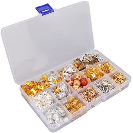 FILFEEL 180 Stück Haarschmuck für Damen, Zöpfe, Dreadlocks, Zubehör, Ringe, Manschetten, Clips mit Legierung, Metall, Gold, Silber, Perlen für Haare, Flechten, Bart, Dekoration, Partys,