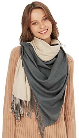maamgic Schal Damen Zweifarbig Baumwolle Herbst Winter Stola Geschenk | Weiche Baumwollmischung, warm, zweifarbig, Herbst Winter, vielseitig als Schal oder Stola, Geschenkidee