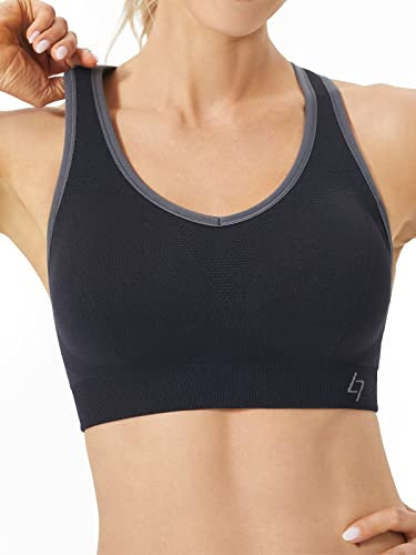 FITTIN Racerback Sports Bra for Women- Padded Seamless Activewear Bras for Yoga Gym Workout Fitness Black