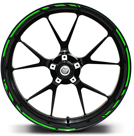 Felgenrandaufkleber Speed Design 12 Teilig Komplett-Set -Finest Folia passend für 17 Zoll & 161819 Felgen Motorrad Auto Fahrrad MR002 (Neon Grün)