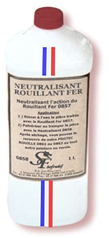 Déco fer forgé-Neutralisant pour Rouillant Fer-Metal Traitement à Froid Fer Acier Laiton Bronze Cuivre Arme-Antirouille Stop Corrosion Efficace Rapide Facile Made in France-Grande Quantité 1 LT 1000ml