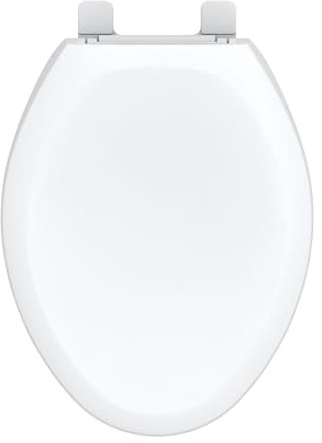 Gerber Elongated Toilet Seat with Cover, Standard Close, Quick & Easy Install, Heavy-Duty Plastic, Adjustable Fit for Standard Elongated Toilets, Durable & Fade-Resistant, White G0099216