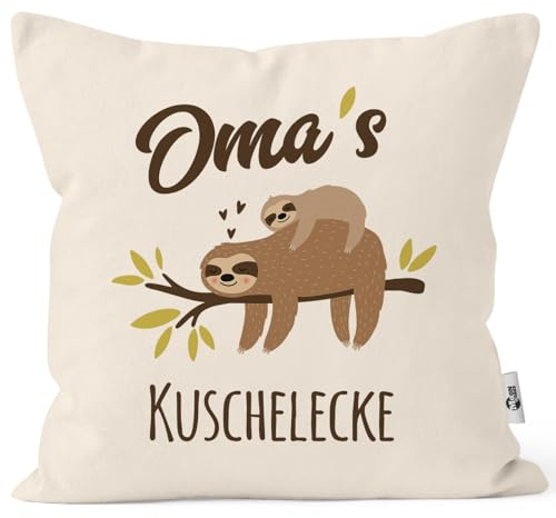 MoonWorks® Kissen-Bezug eigener Name Mama´s/Papa´s/Oma´s/Opas´s/Kuschelecke Faultier personalisierbare Natur Unisize